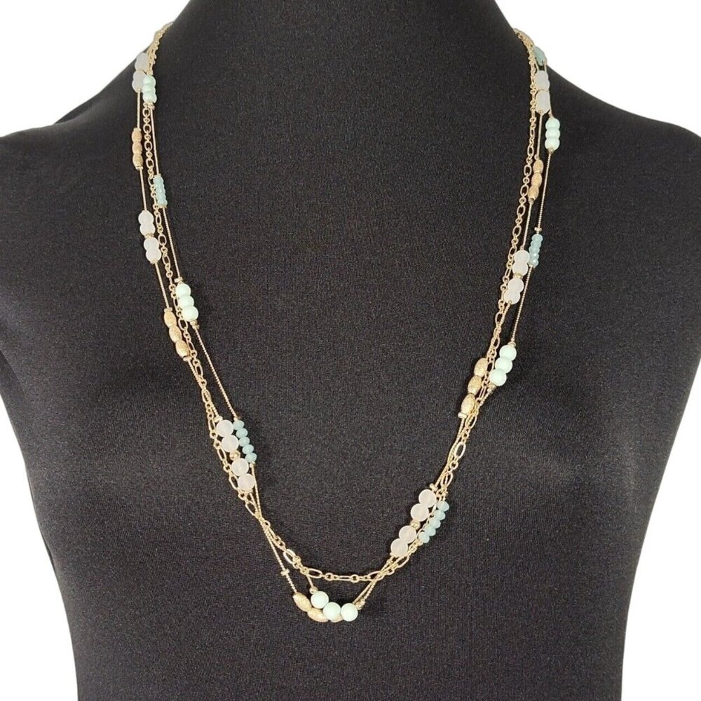 Massini Necklace Jewelry Beaded Green Gold Tone 3-Strand 32" Lobster Clasp NEW
